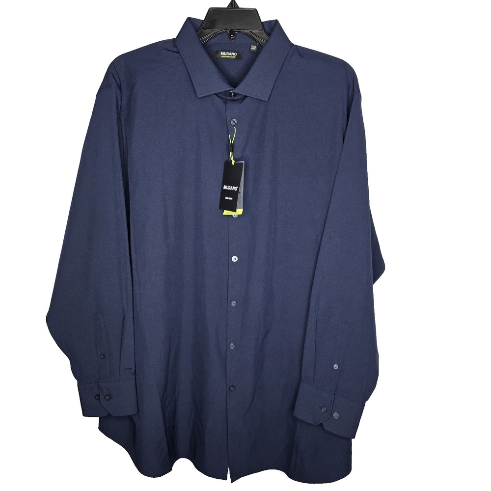 Murano Performance Mens Size 3XB Blue Long Sleeve Button Up Shirt Stretch